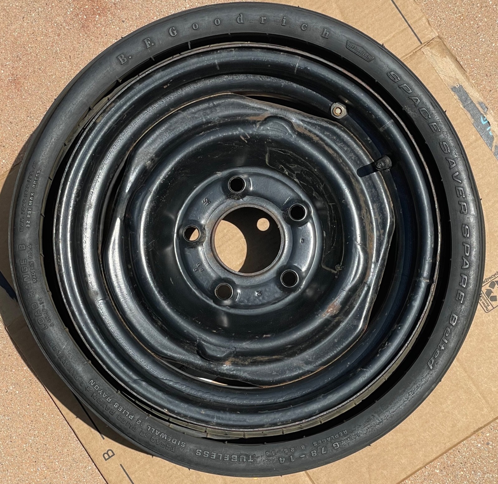 1970’s Space Saver Spare B.F. Goodrich G78-14 GM Rim with Pressure Relief Valve 