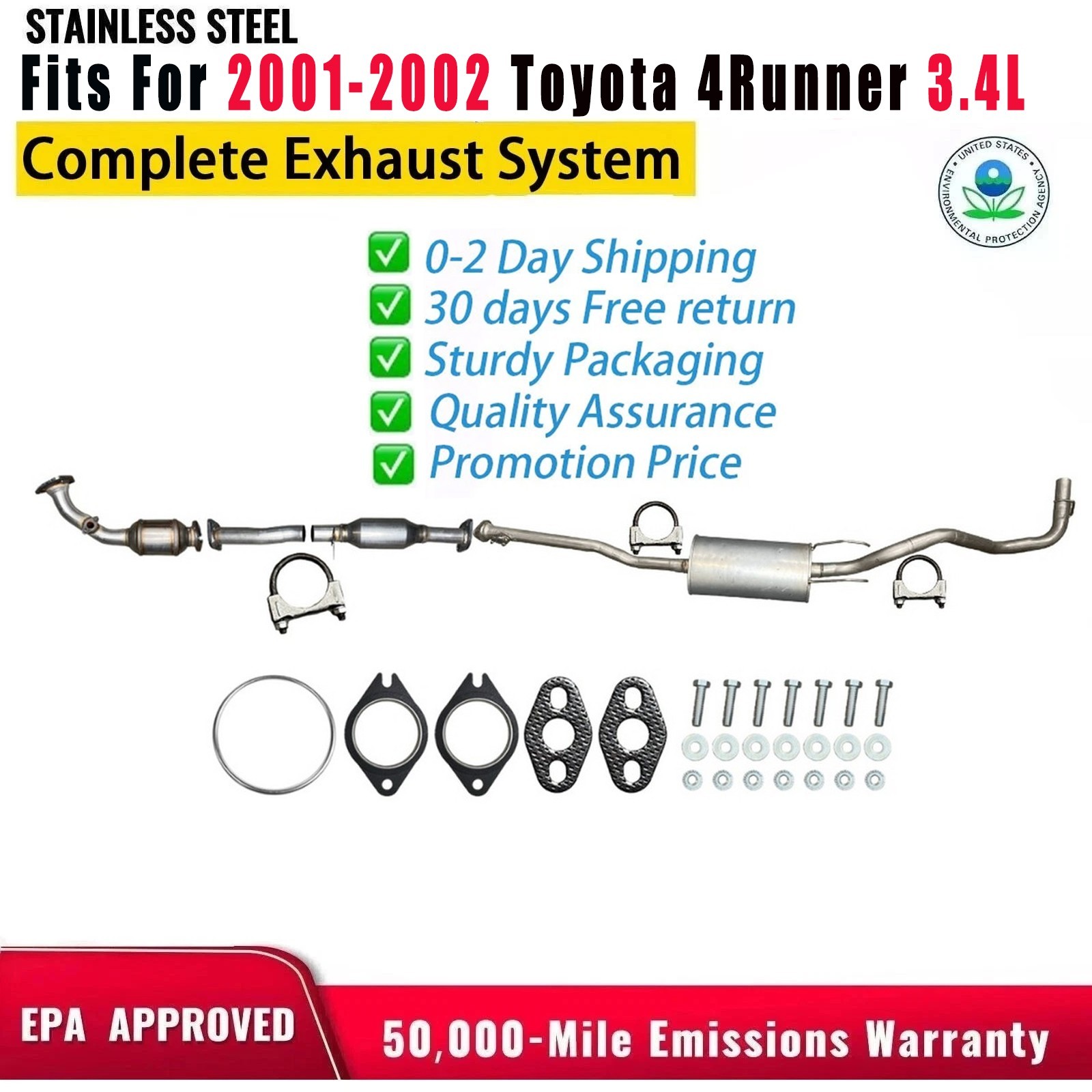 Complete Exhaust System Fit 2001 2002 2003 2004 Toyota Tacoma 3.4L Fast Dispatch