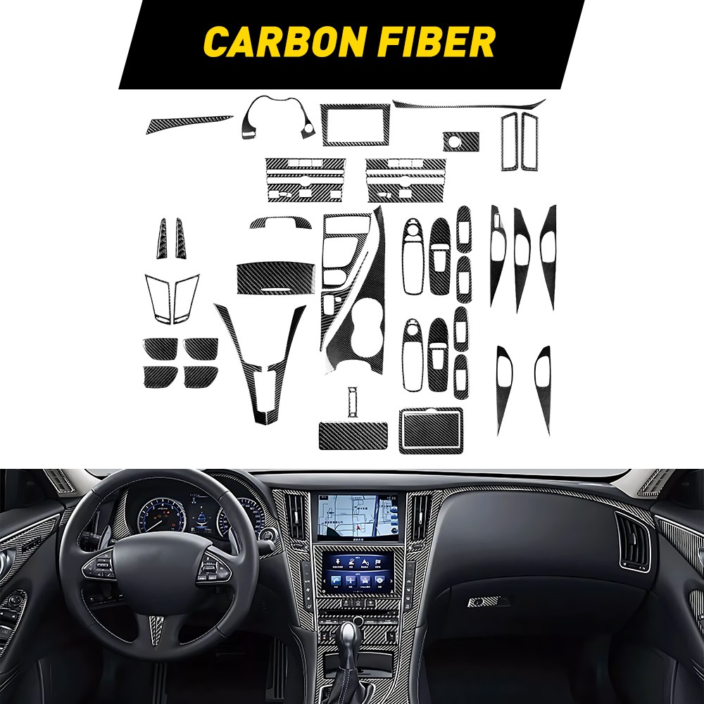 For Infiniti Q50 Q60 2014-2020 Interior Trim Cover Decal Kit Real Carbon Fiber
