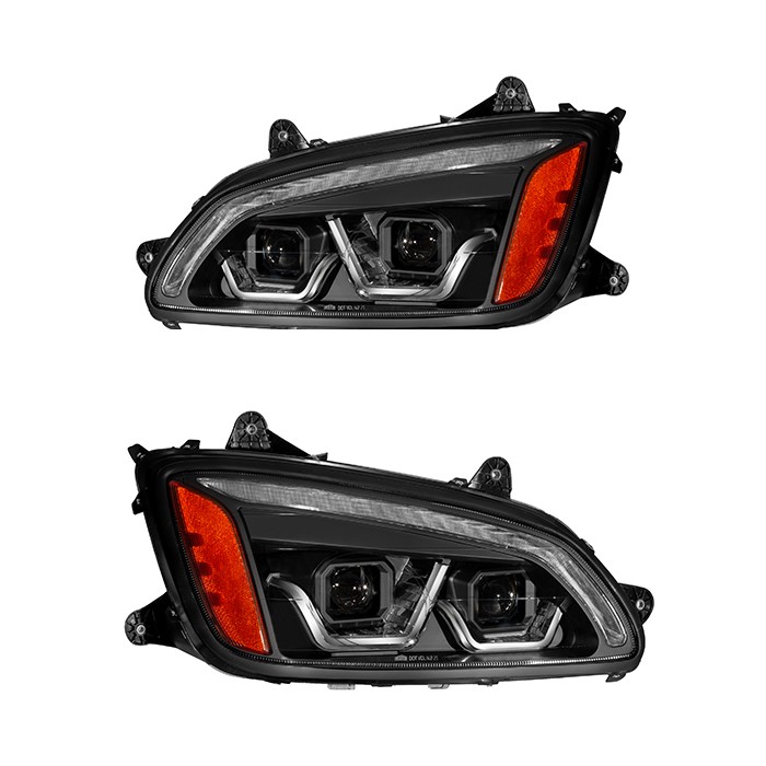 Pair Fit For Kenworth T660 2008-2018 LED Bar +Turn Signal Projector Headlight