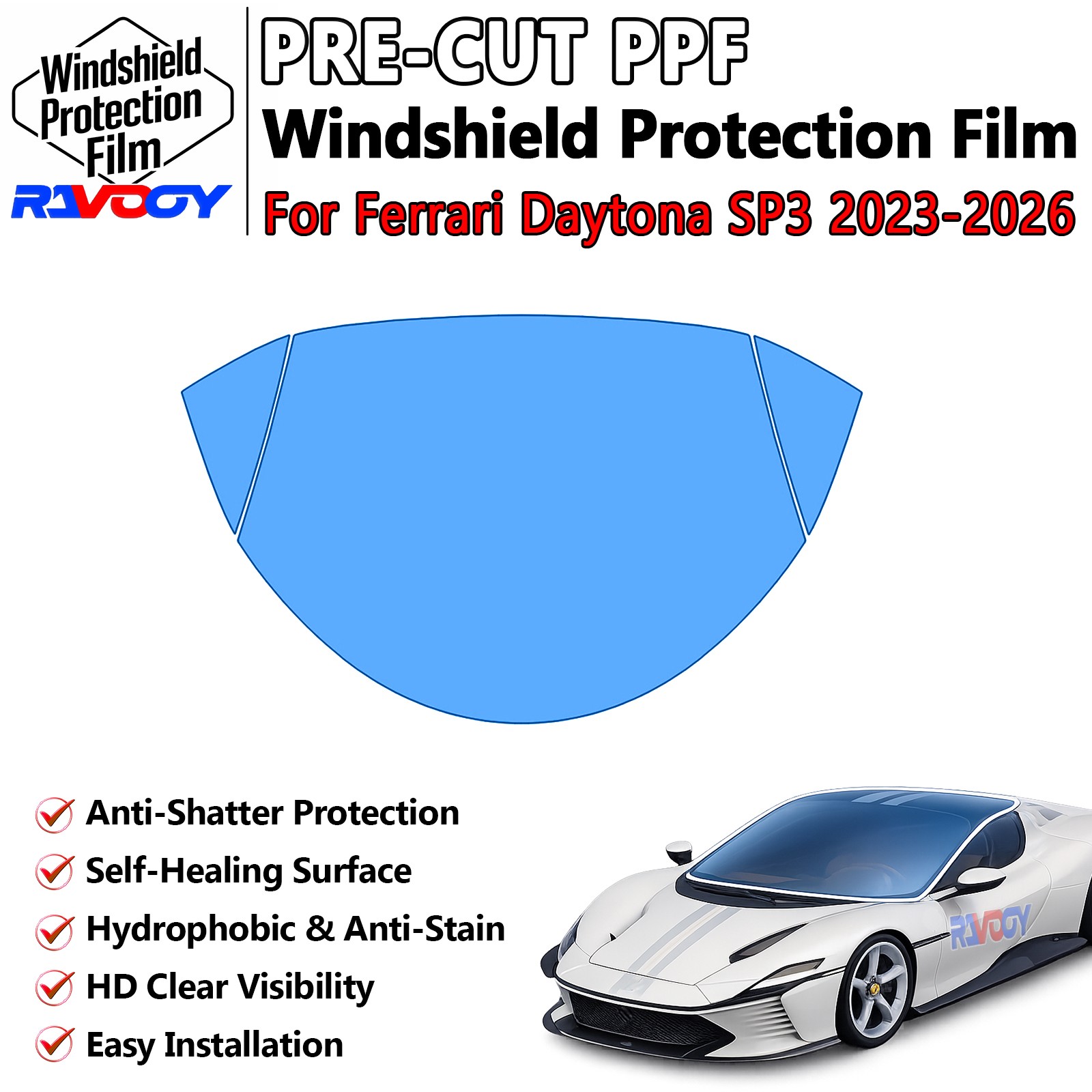 PreCut Front Windshield Protection Film For Ferrari Daytona SP3 2023-2026