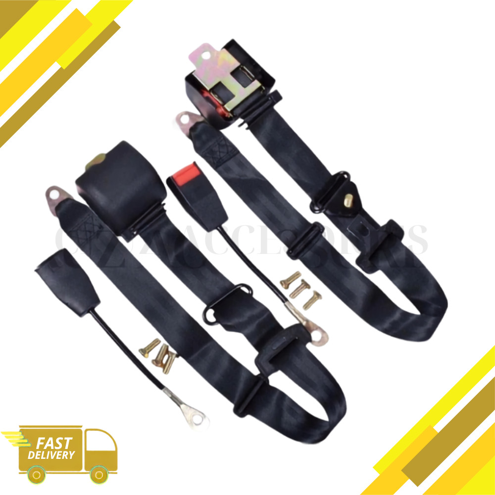 For All Nissan Premium Black Nylon Webbing Seat Belt Kit 3 Point 2 Pieces Set