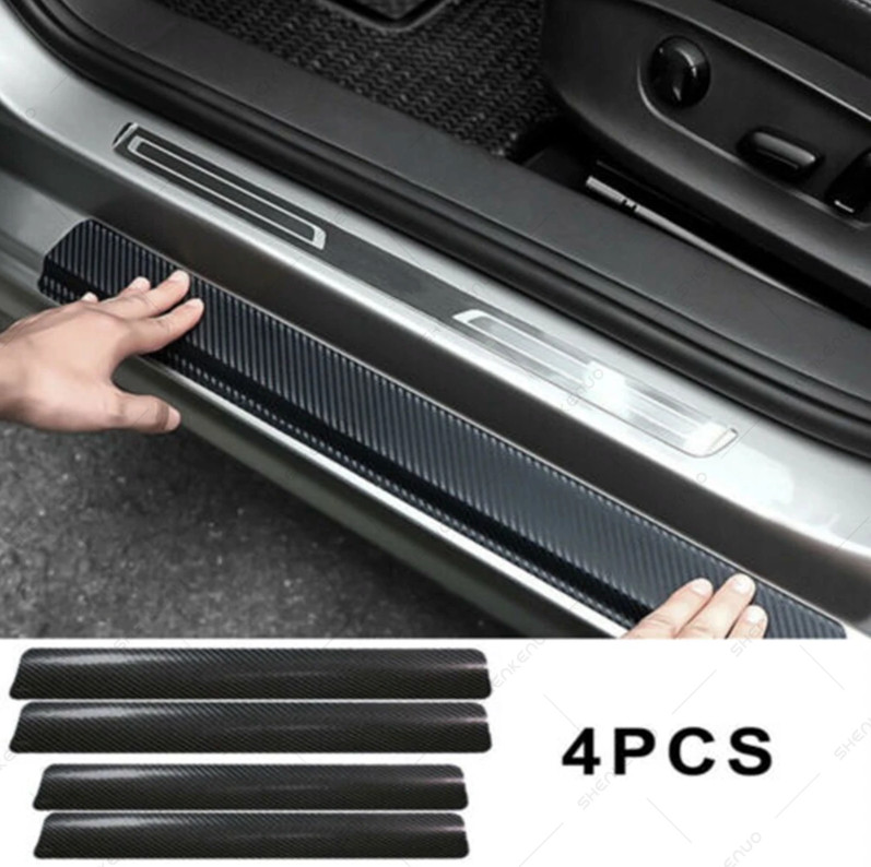 4x Accessories Carbon Fiber Car Door Plate Sill Scuff Cover Anti scratch Sticker