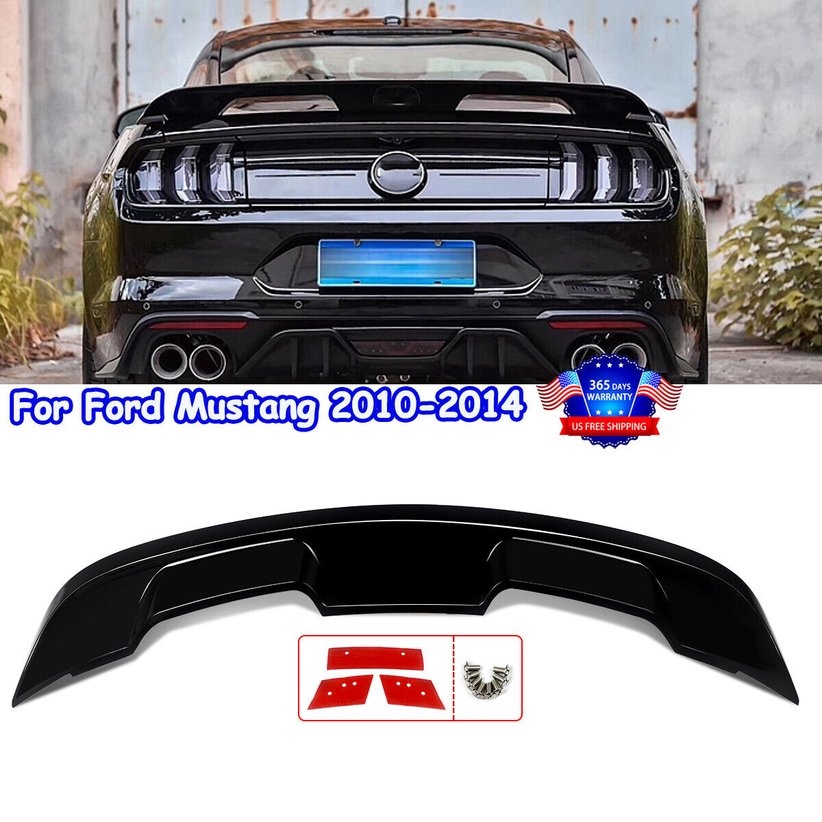 For 2010-2014 Ford Mustang Coupe Gloss Black GT500 Style Rear Trunk Spoiler Wing
