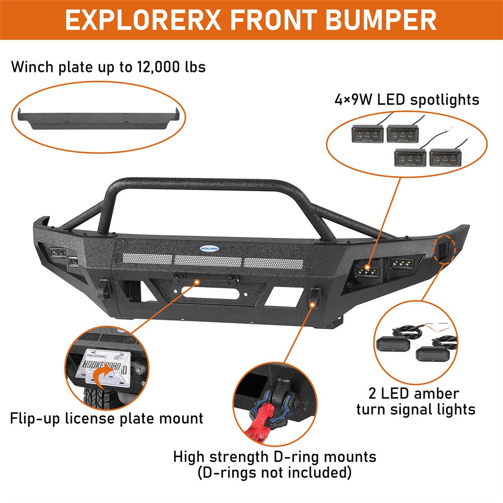 Off-Road Front Rear Bumper w/Winch Plate,LED Lights For 1996-2002 Toyota 4Runner