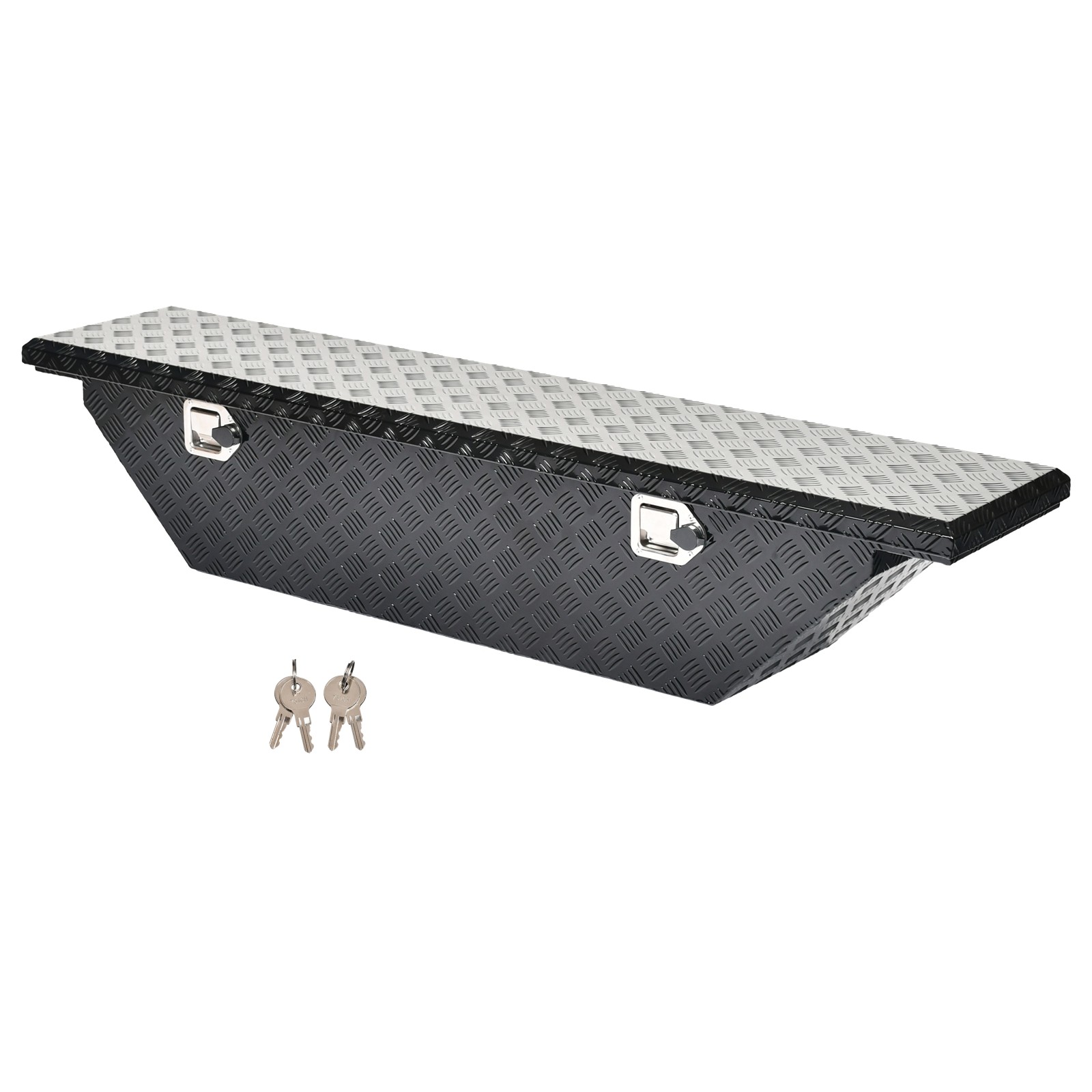 Black 61.5-Inch Aluminum Angled Truck Bed Tool Box Low Profile Wedge Toolbox