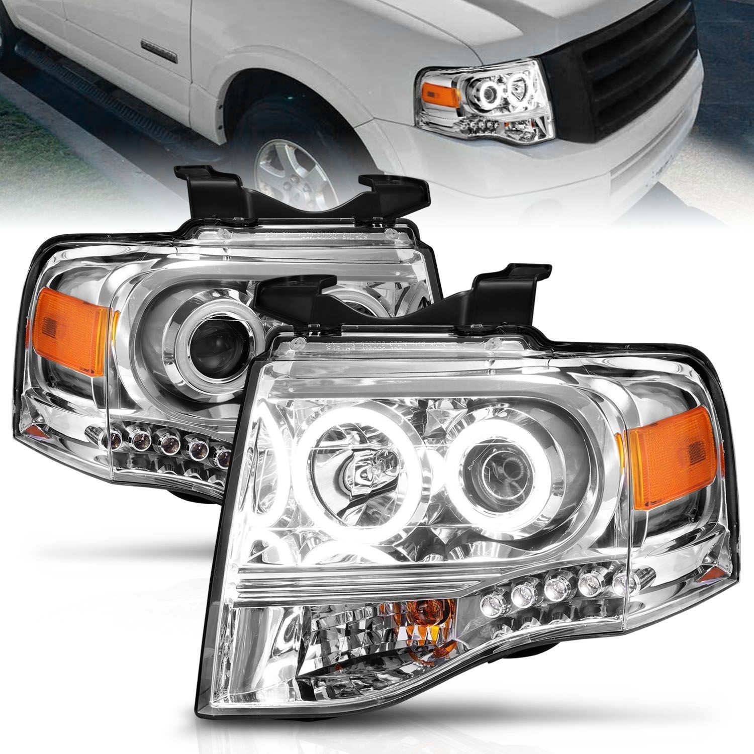 07-14 Ford Expedition Chrome G3 Halo LED Projector Headlights RH + LH