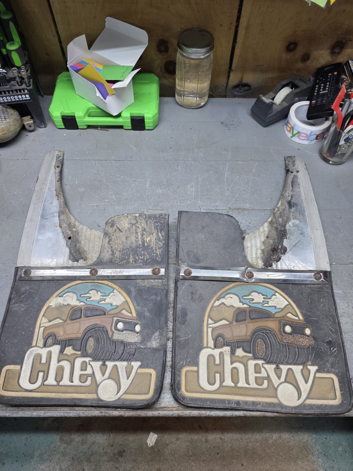 VTG 1970's Pair of RARE Chevy Mud Flaps Square Body Red Truck. With Brackets