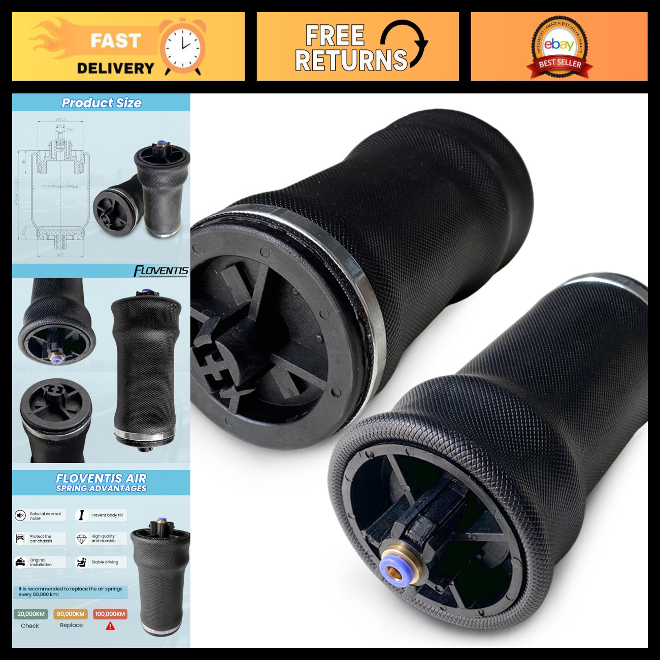 2Pcs Air Spring Bags for Cab Sleeper Suspension - Compatible with Kenworth Aeroc