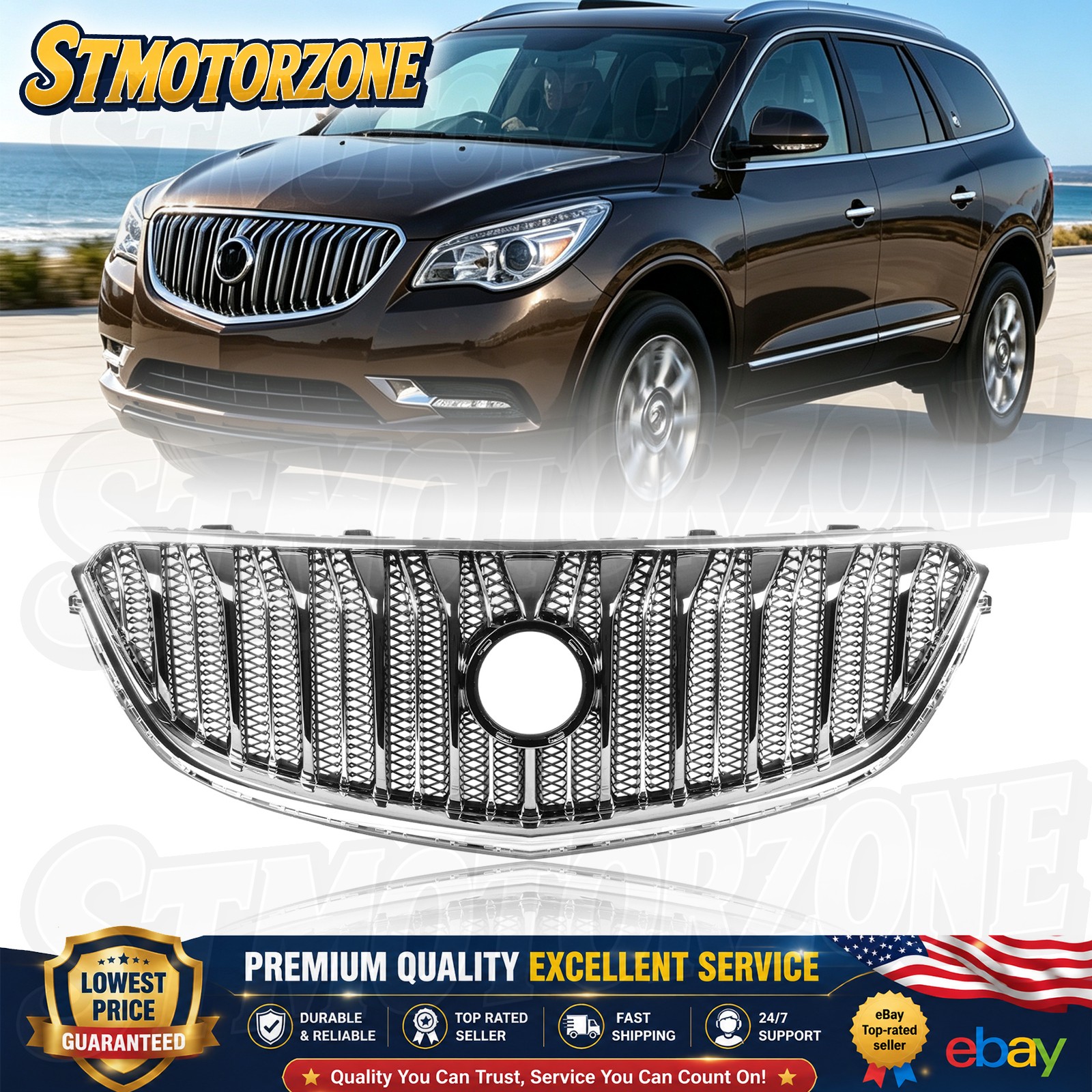 Front Upper Grille Grill Assembly Chrome & Black For 2013-2017 Buick Enclave Front Upper Grille Grill Assembly Chrome & Black For 2013-2017 Buick Enclave