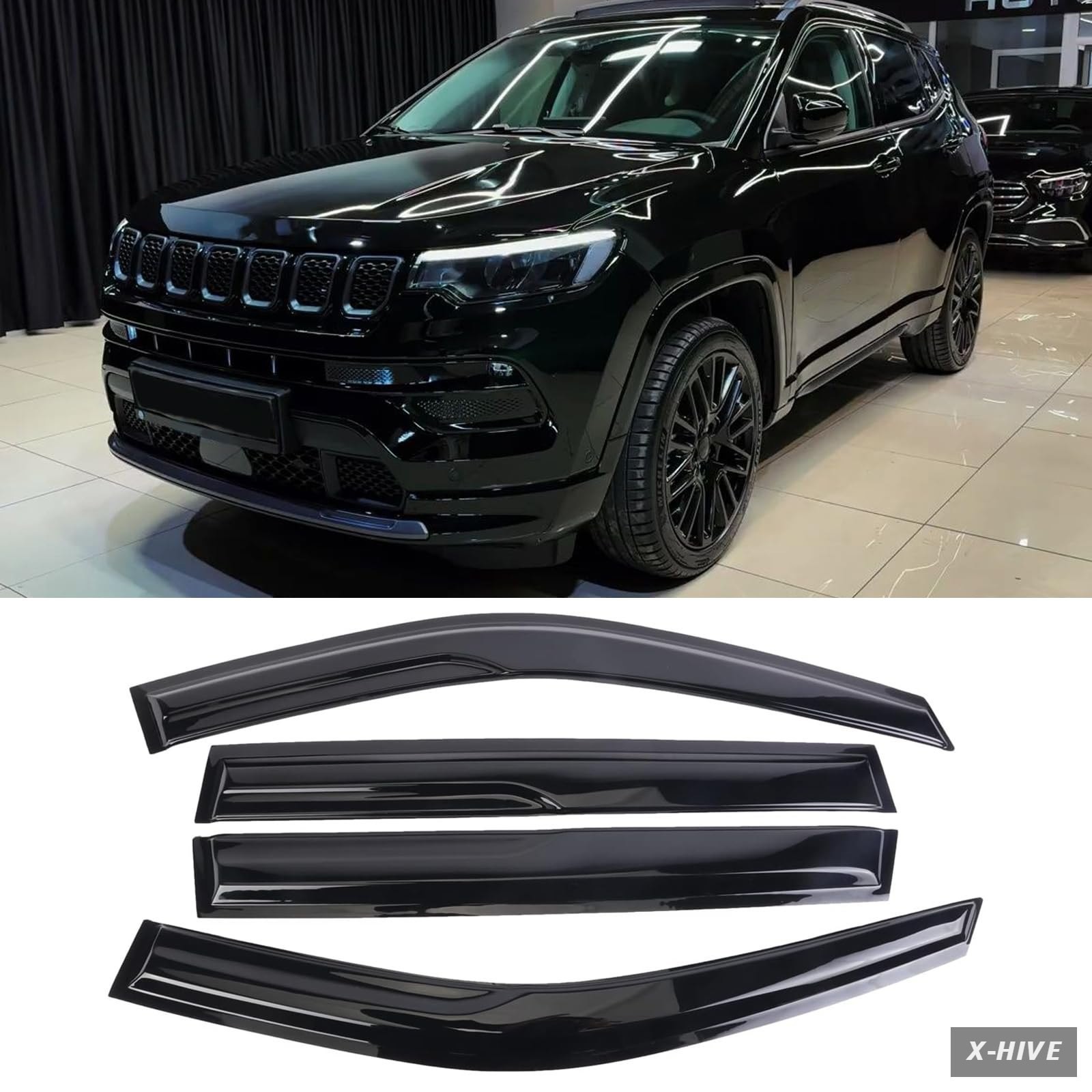 Rain Guards Tape-On Window Vent Visor Fit 2017-2023 Jeep Compass Window Wind