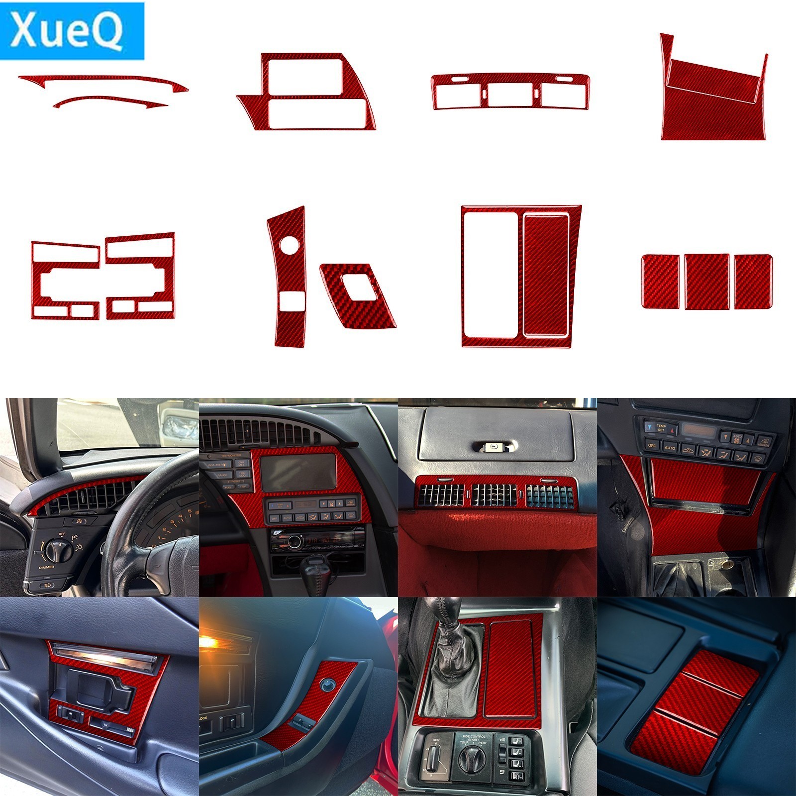 15Pcs Red Carbon Fiber Full Interior Trim Kits For Chevrolet Corvette C4 1990-93