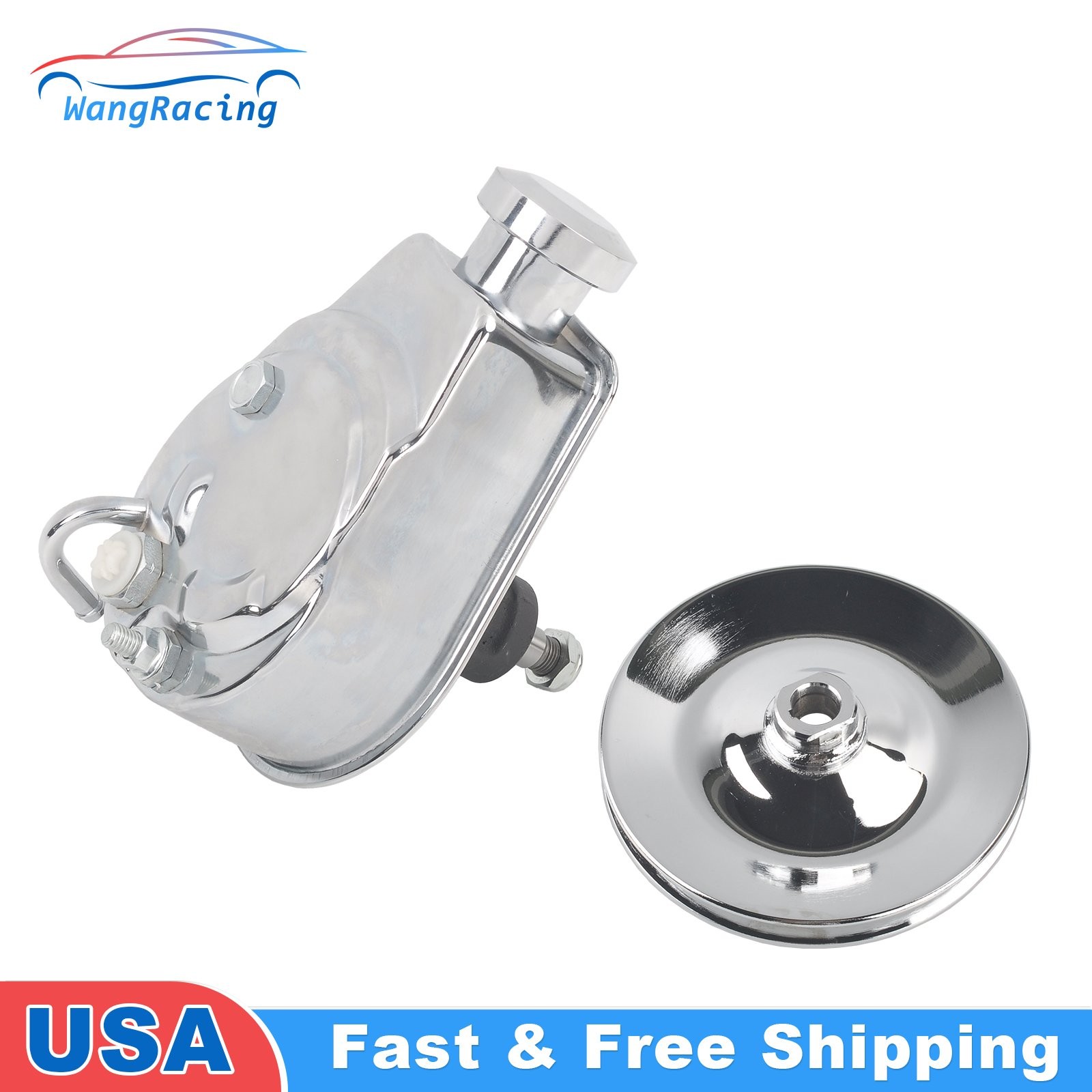 Polished Saginaw Power Steering Pump & 1 Groove Keyway Pulley For SBC BBC Chevy