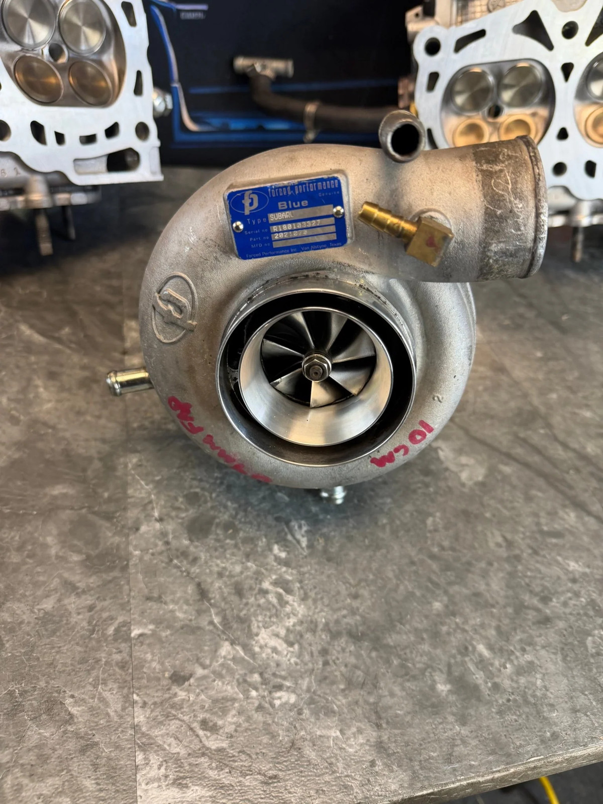 Subaru WRX STi FP Blue Turbo Stock Location 84mm FAP Cover Forced Performance Subaru WRX STi FP Blue Turbo Stock Location 84mm FAP Cover Forced Performance