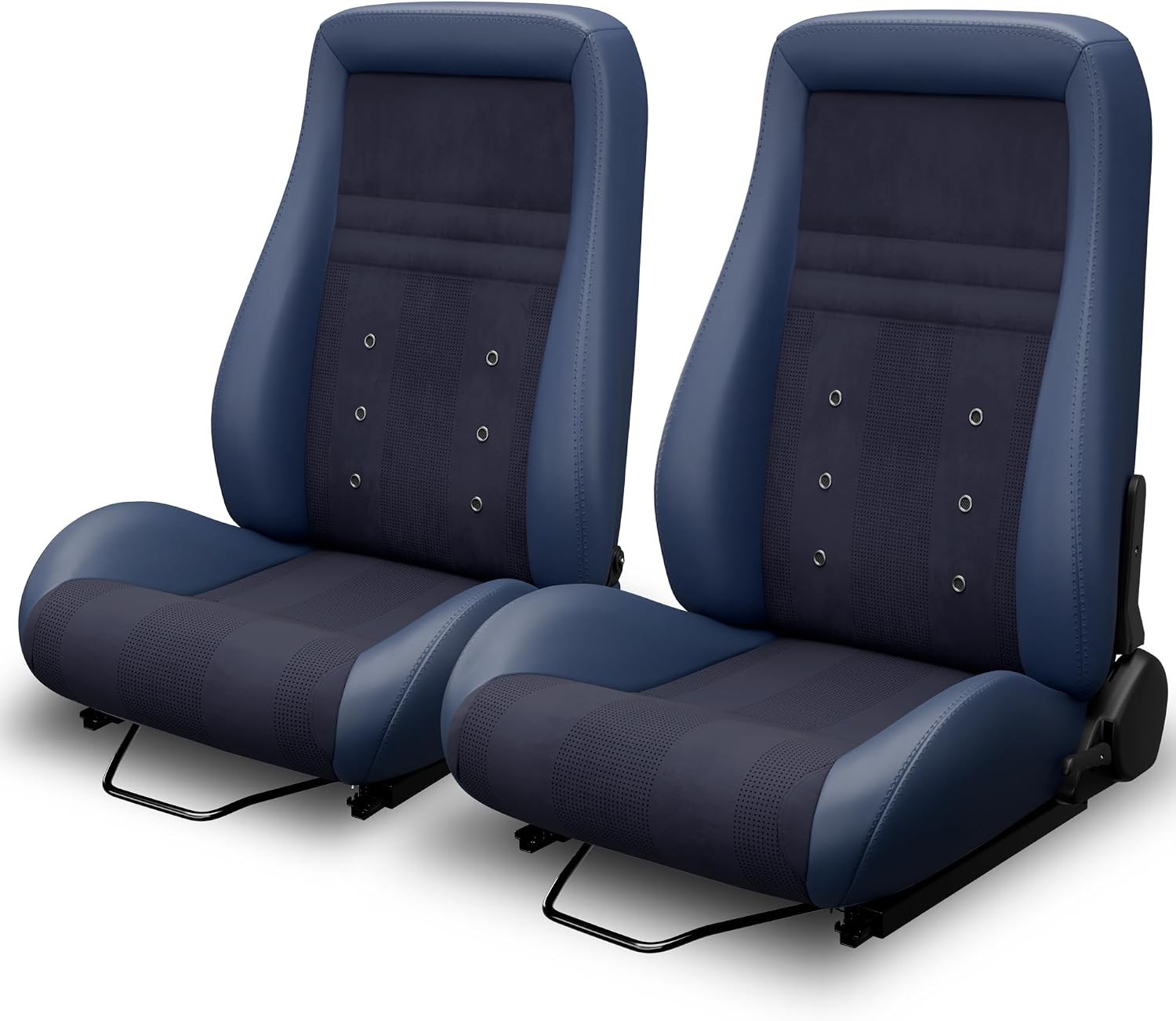 2Pcs Universal Classic PVC Reclinable OBS Style Seats Low Back Bucket Seats Blue