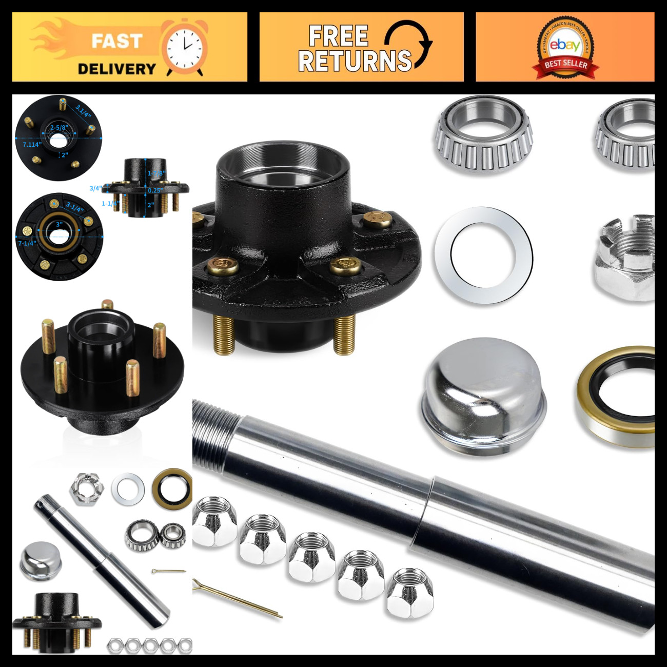 2000 lbs Trailer Circle Hub Kit - 5-4.5