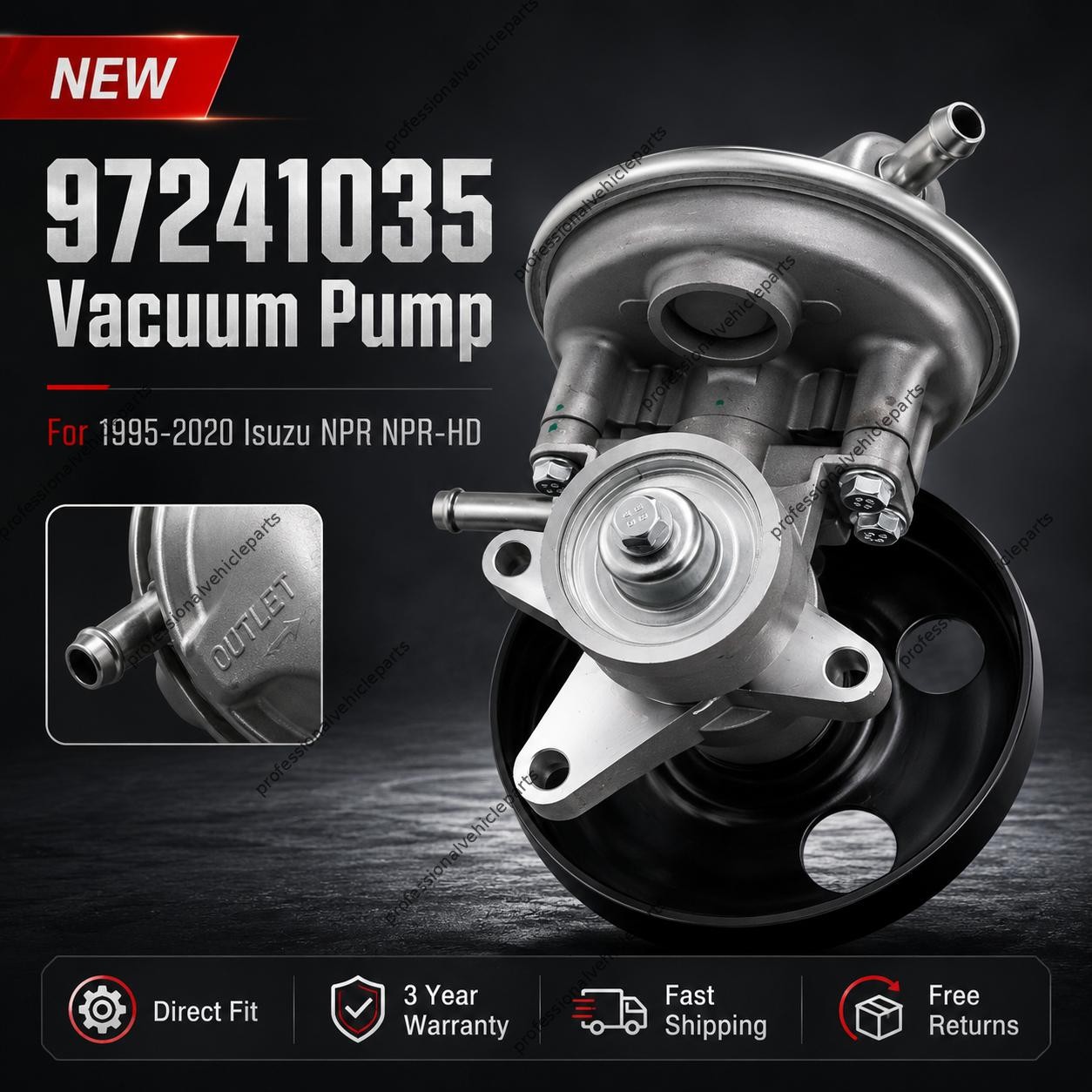 For 1995-2020 Isuzu NPR NPR-HD V8  8972410351 97241035 New Vacuum Pump