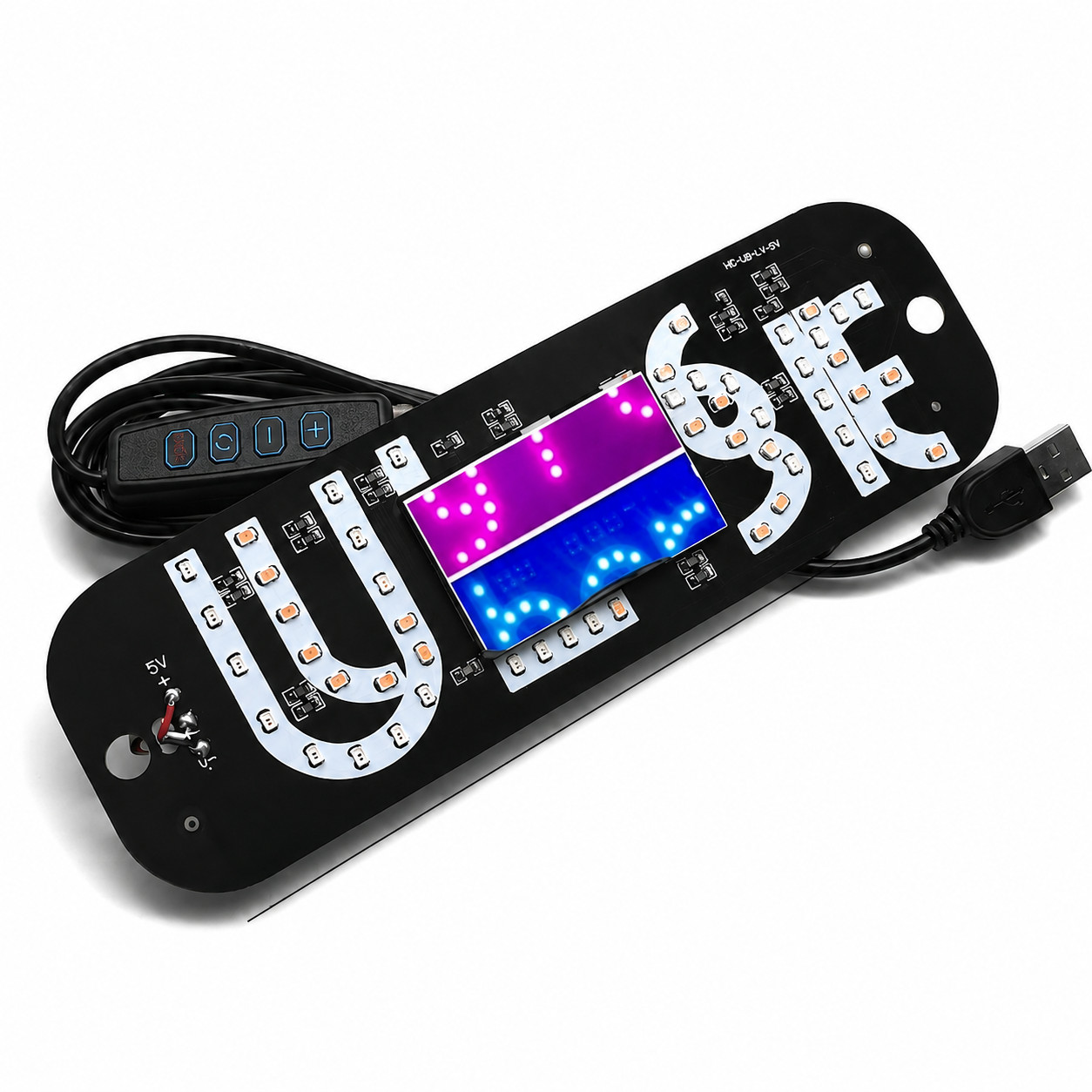 USB-Powered Dual-Color LED Windshield Display with Suction Cup Mount, Pink and B