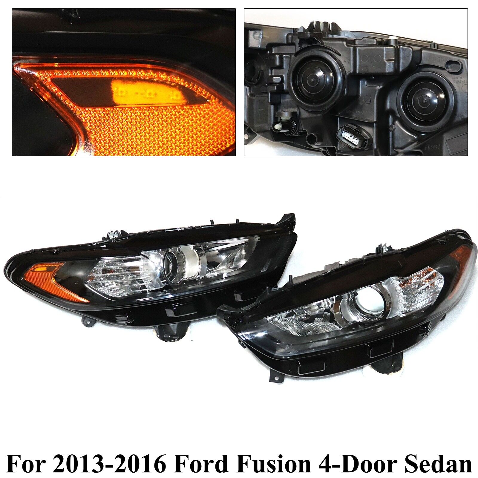 Pair Headlights For 2013-2016 Ford Fusion Driver + Passenger Side Headlamps 2pcs