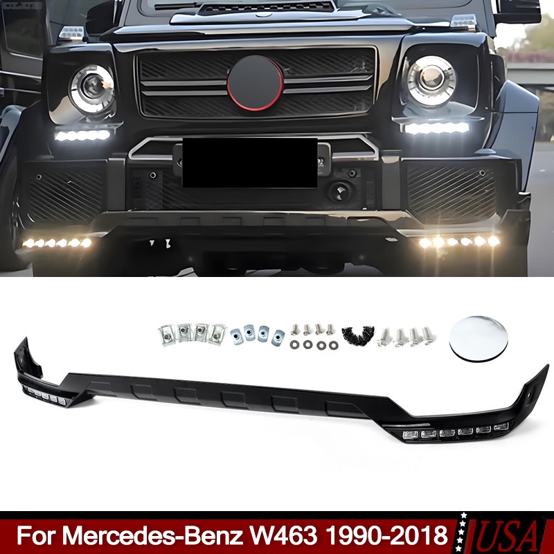 Fits Mercedes-Benz W463 1990-2018 B Style Front Splitter Lip W/ LED Gloss Black Fits Mercedes-Benz W463 1990-2018 B Style Front Splitter Lip W/ LED Gloss Black