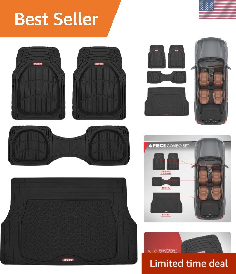 Heavy Duty FlexTough Car Mats - 4-Piece Set for Complete Interior Protection