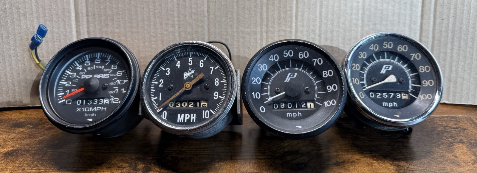 Vintage Polaris Snowmobile Lot Of (4) 60’s And 70’s Speedometers Neat Display