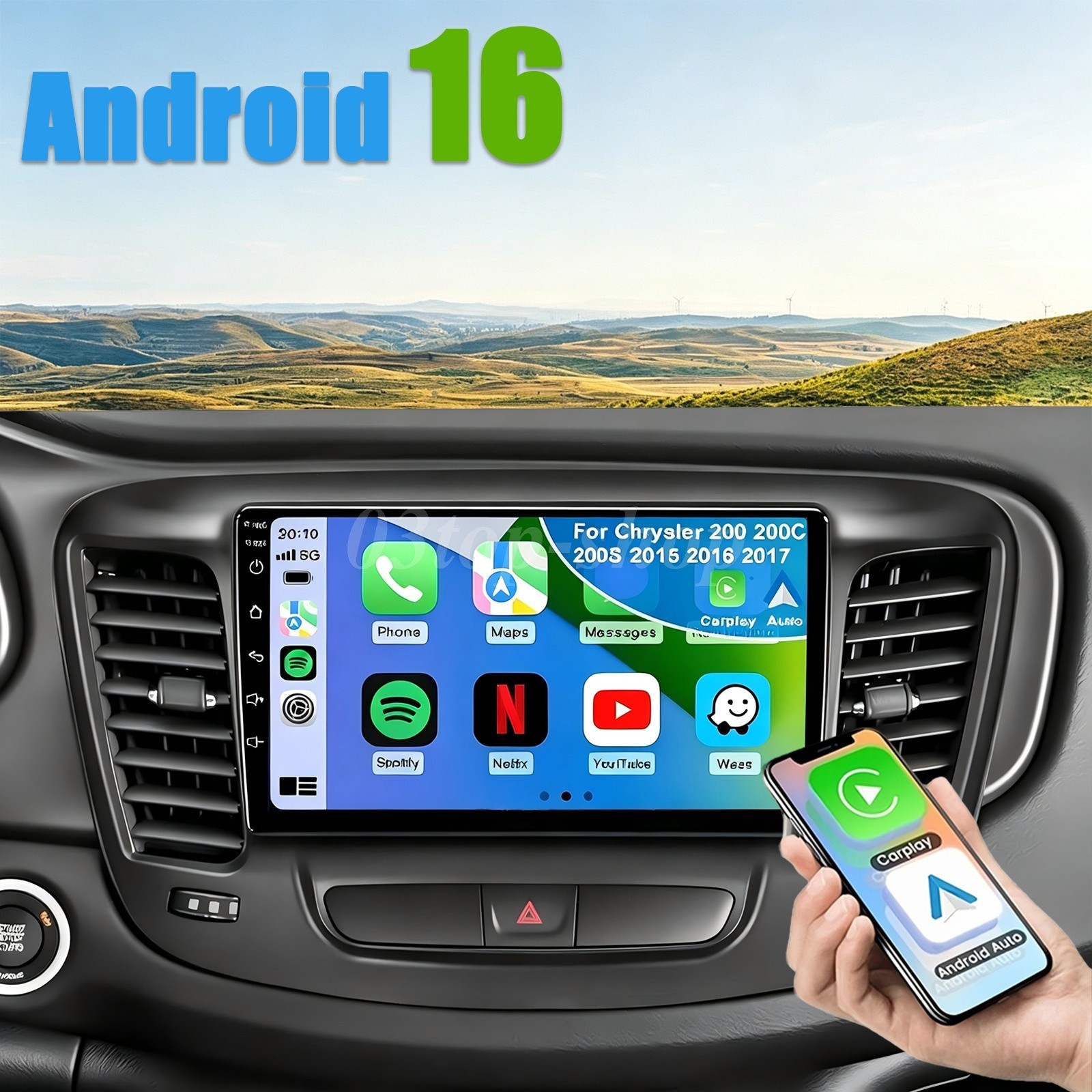 For 2015-2019 Chrysler 200 200C 200S Stereo Radio 64G Android 16 Carplay GPS Cam