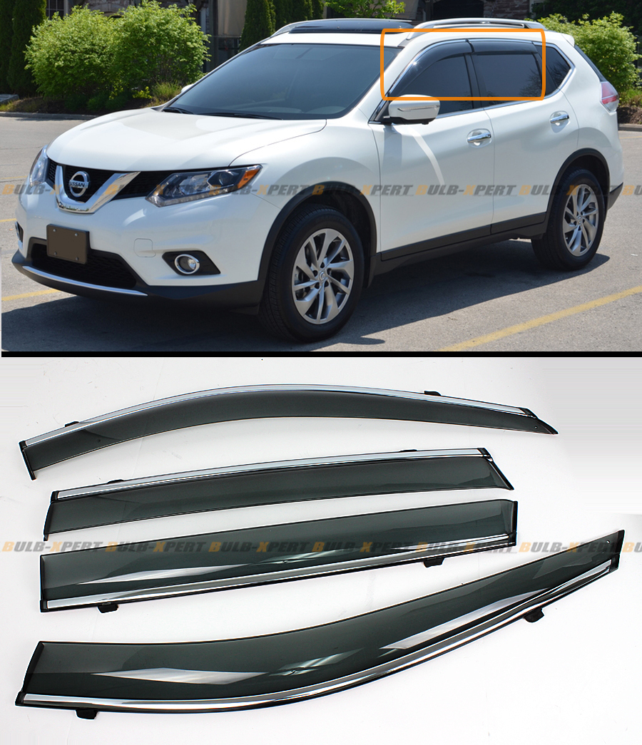 CLIP-ON TYPE SMOKE WINDOW VISOR W/ CHROME TRIM FOR 2014-2019 NISSAN ROGUE S SV