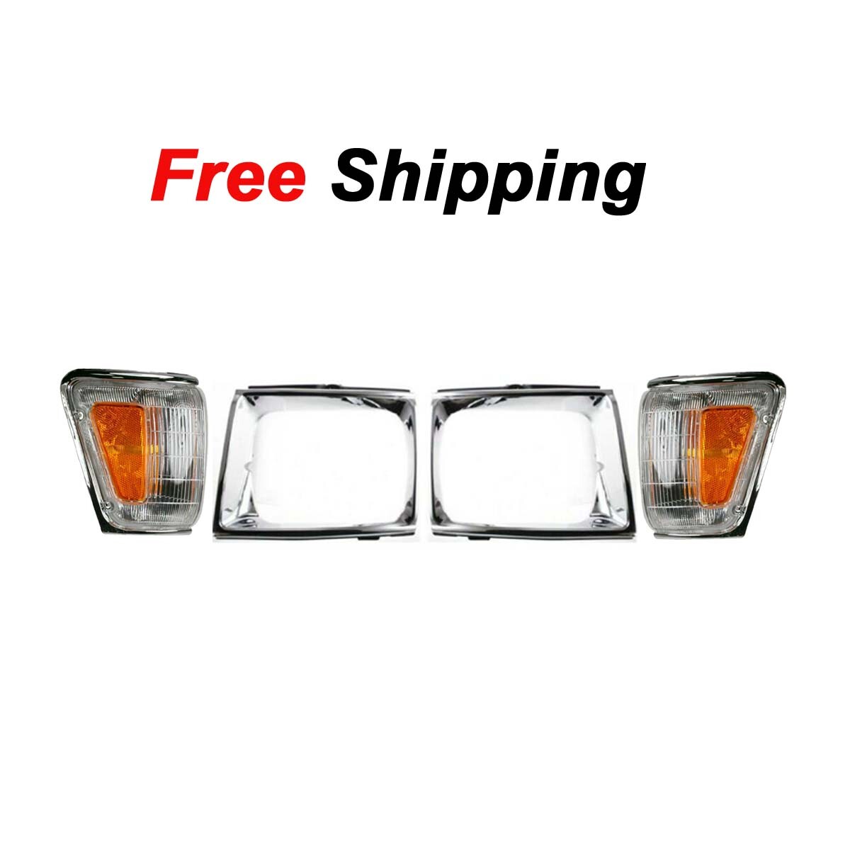 New For 1989-91 Pickup 4WD Headlight Door/Park Clearance Light Chrome Bezel 4pcs