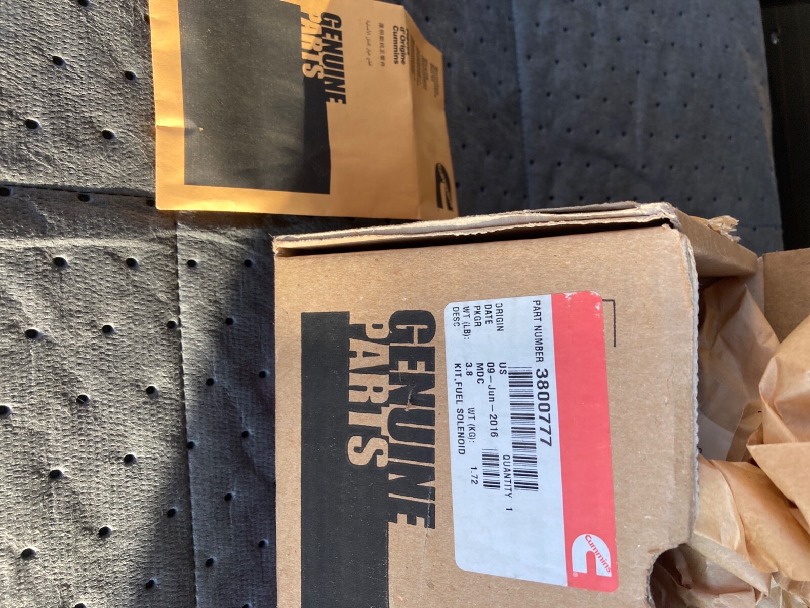 CUMMINS SHUT OFF SOLENOID # 3800777 WITH BOLTS AND HARDWARE. NEVER INSTALLED