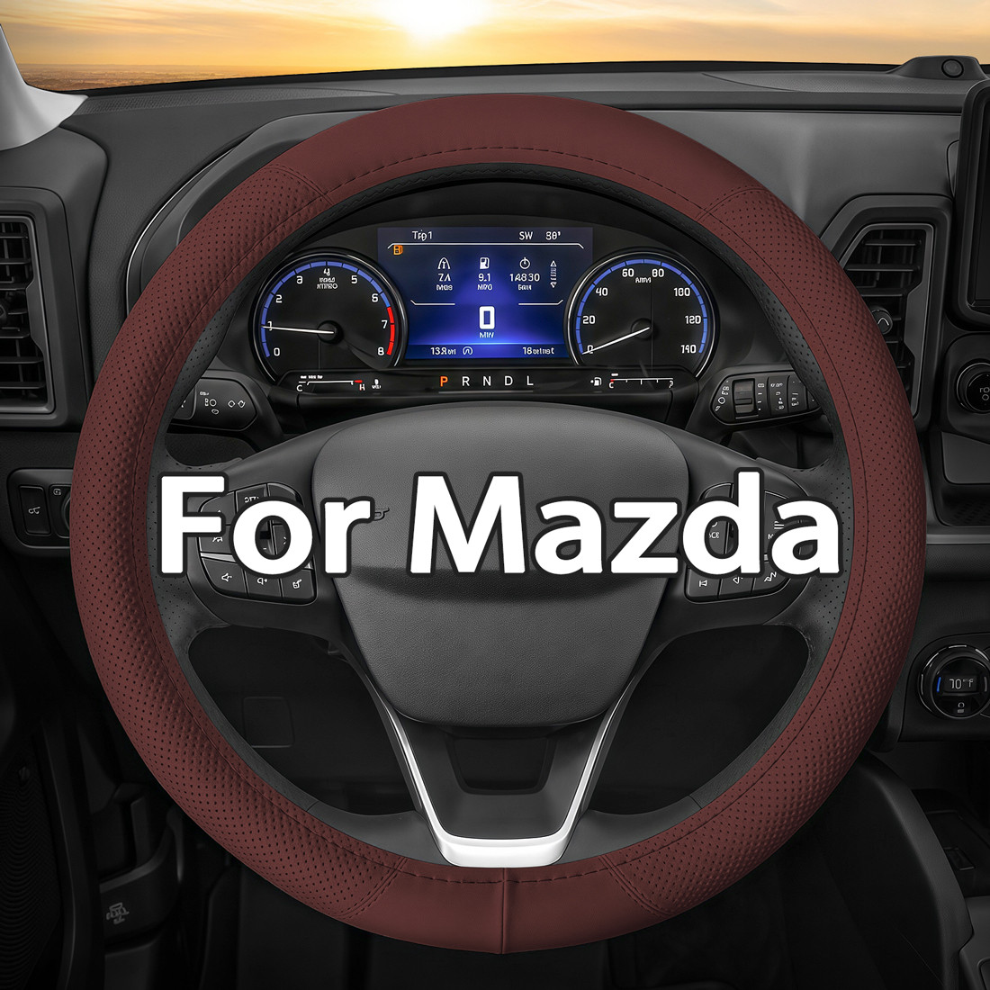 38CM 15\'\'Car Steering Wheel Cover Genuine Leather for Mazda 1999-2023 Red