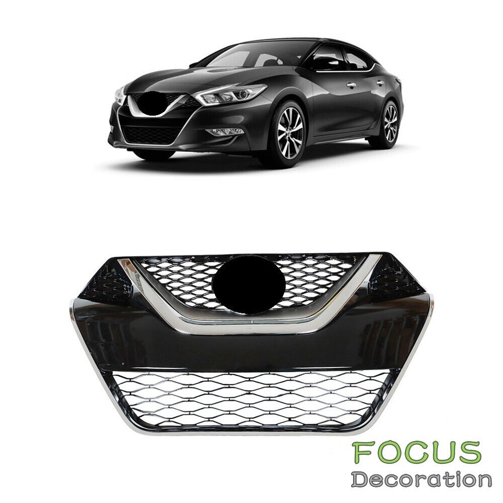 For 2016-2017 Nissan Maxima Front Bumper Upper Grille Chrome Black Grill Kit