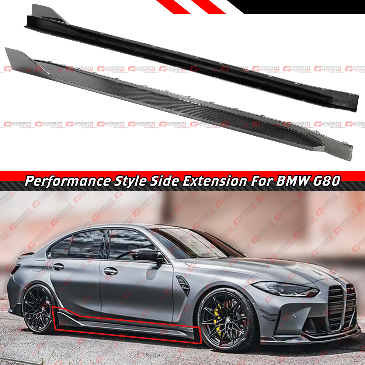 FOR 21-26 BMW G80 M3 MP STYLE REAL CARBON FIBER SIDE SKIRT EXTENSION REPLACEMENT