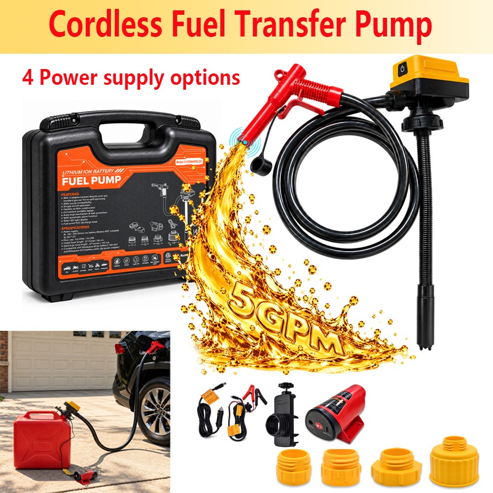 Fuel Transfer Pump Auto-Stop, 5GPM Gas Can Tank Pump for Diesel and Gasoline