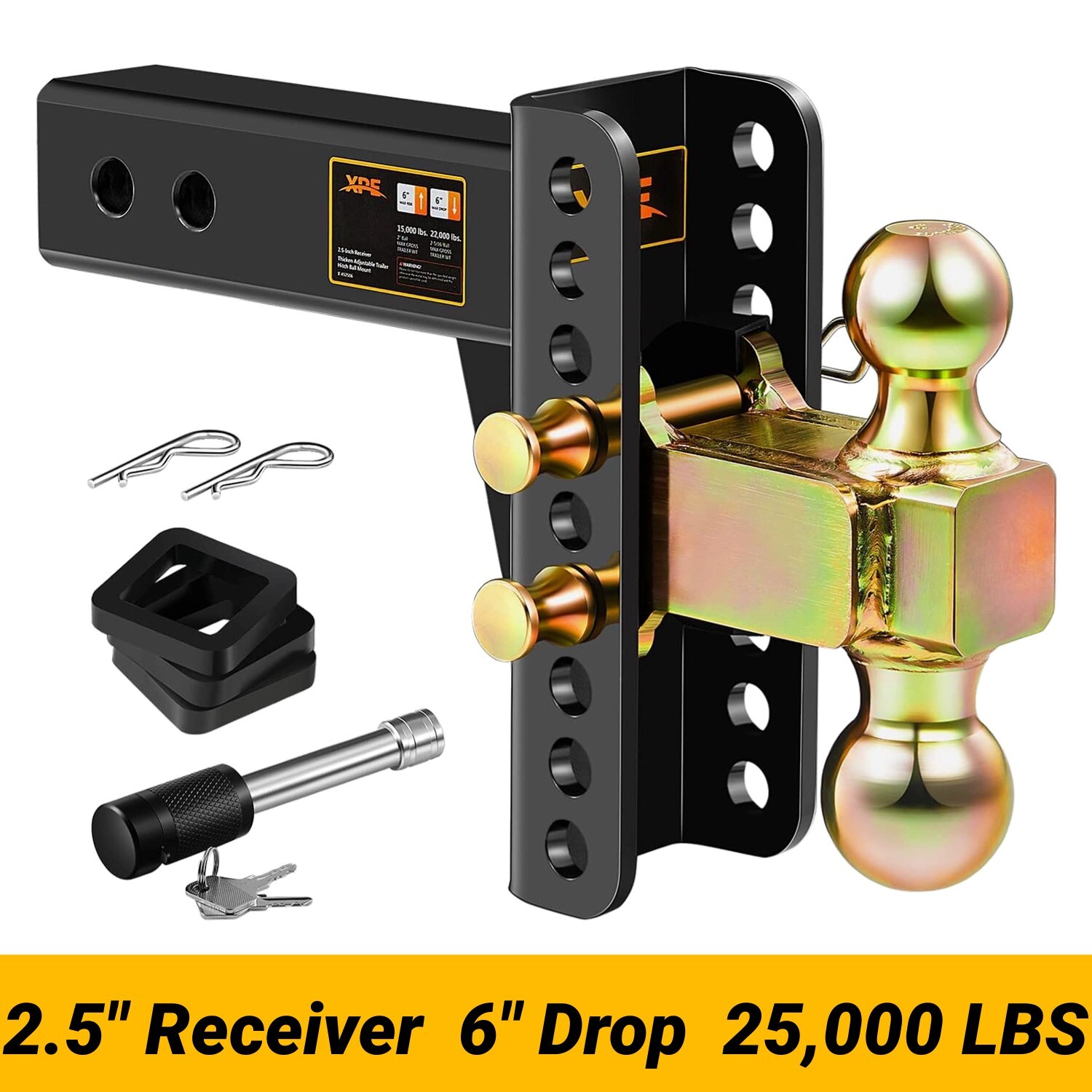 XPE Trailer Hitch Fits 2.5 Inch Receiver, 6 Inch Adjustable Drop Hitch, 22000LBS