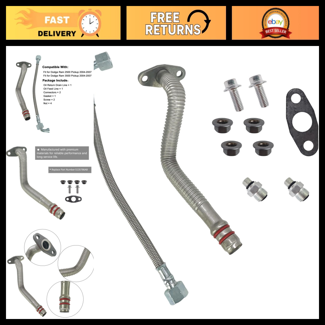 Turbocharger Oil Return Drain Hose & Oil Feed Line for Engine - High-Performance