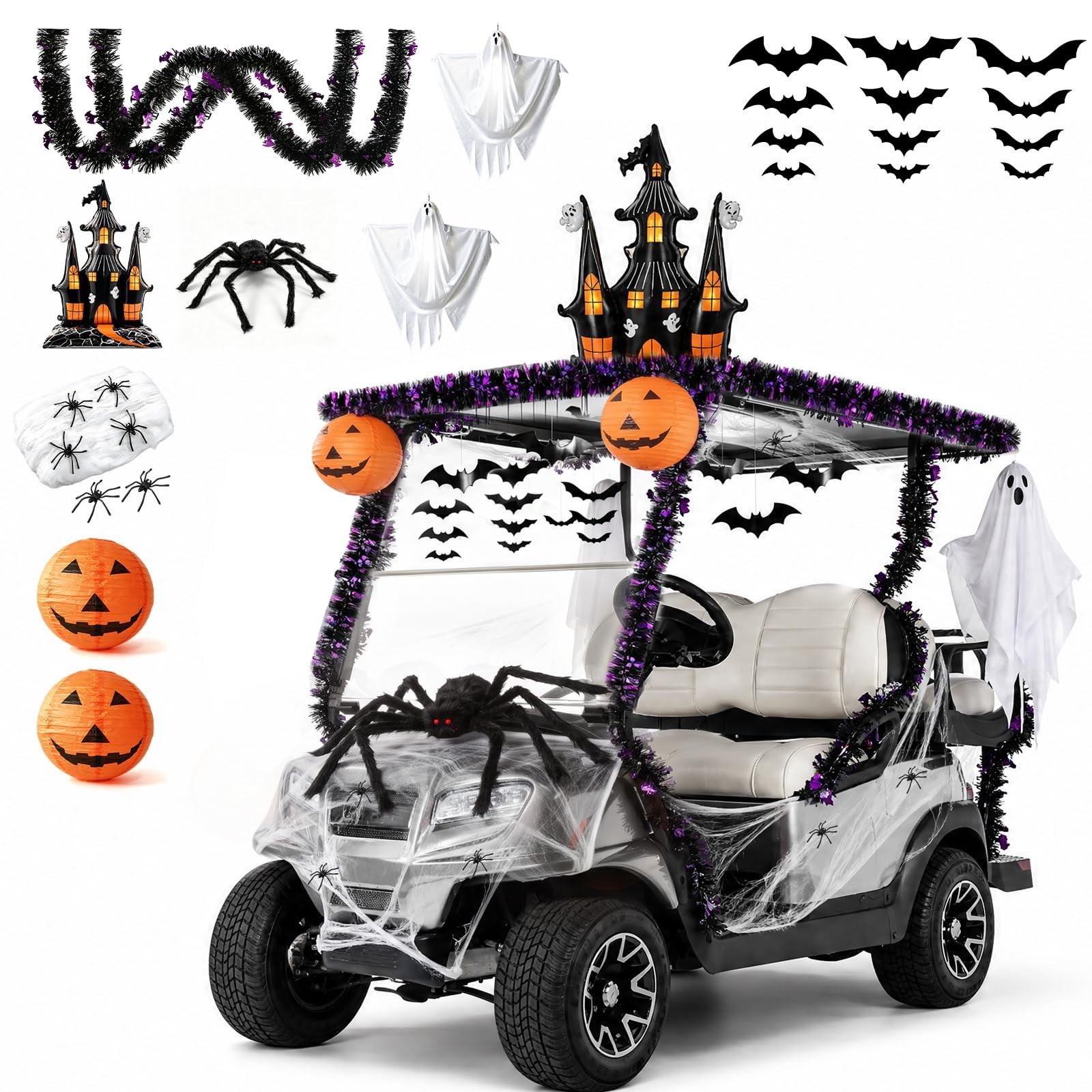 Halloween Golf Cart Decorations Kit, 360° Spooky Decor