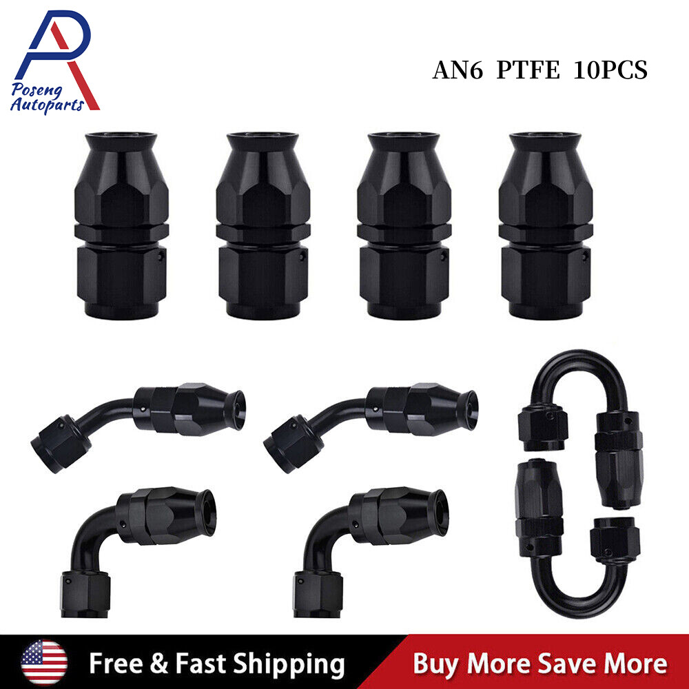 10PACK AN6 6AN PTFE Teflon Hose End Fitting Adapter Kit E85 Oil Fuel Gas Line