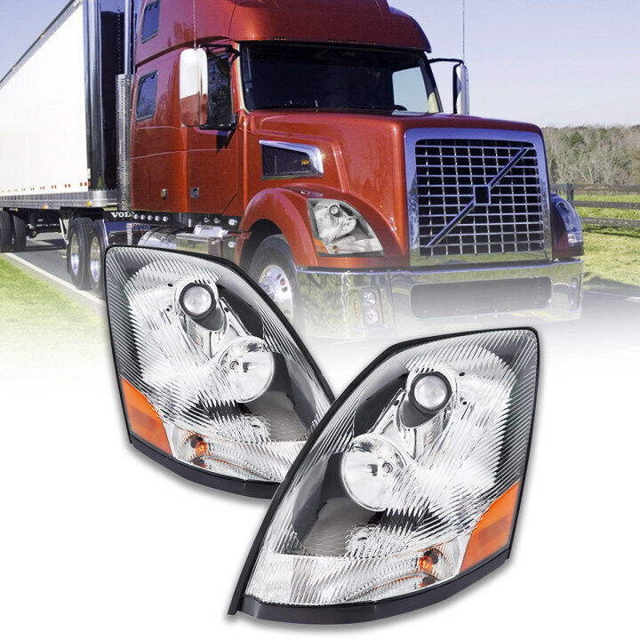 For Volvo VNL 2004-2017 Semi Truck Chrome Projector Halogen Headlight Left+Right