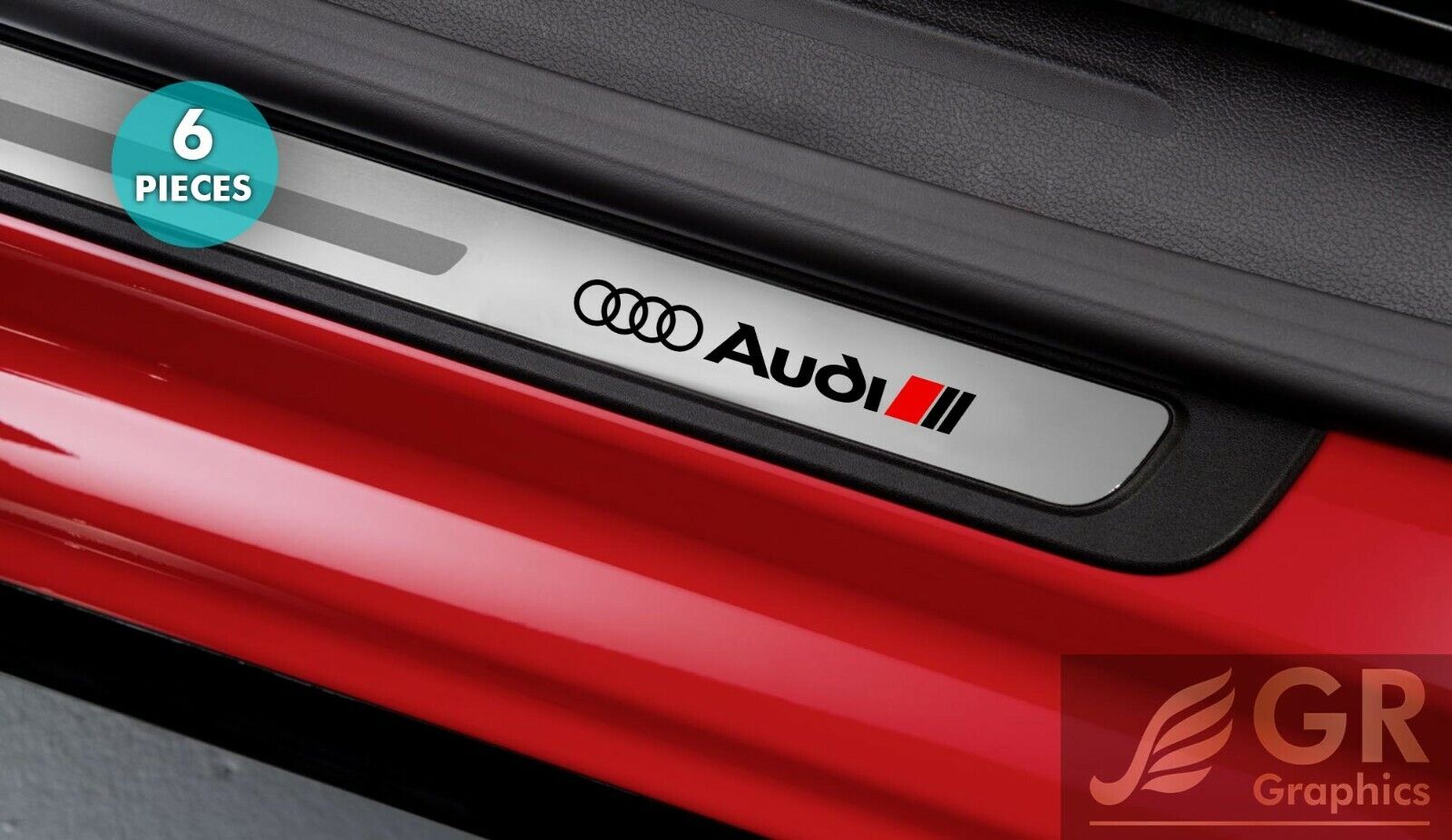 6x AUDI Door Sills Decal Stickers Sport S Line Racing Emblem Logo BLACK/RED