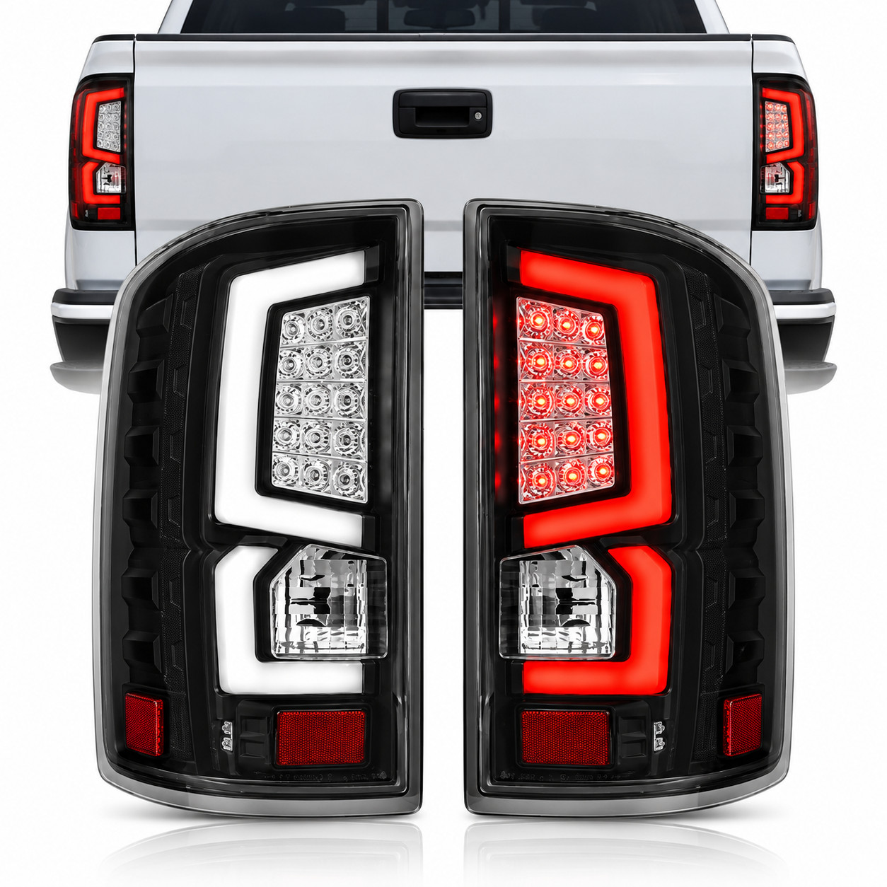 GMC Sierra 1500 2500HD 3500HD 2014-2018 LED Tail Lights Black Housing Clear Len