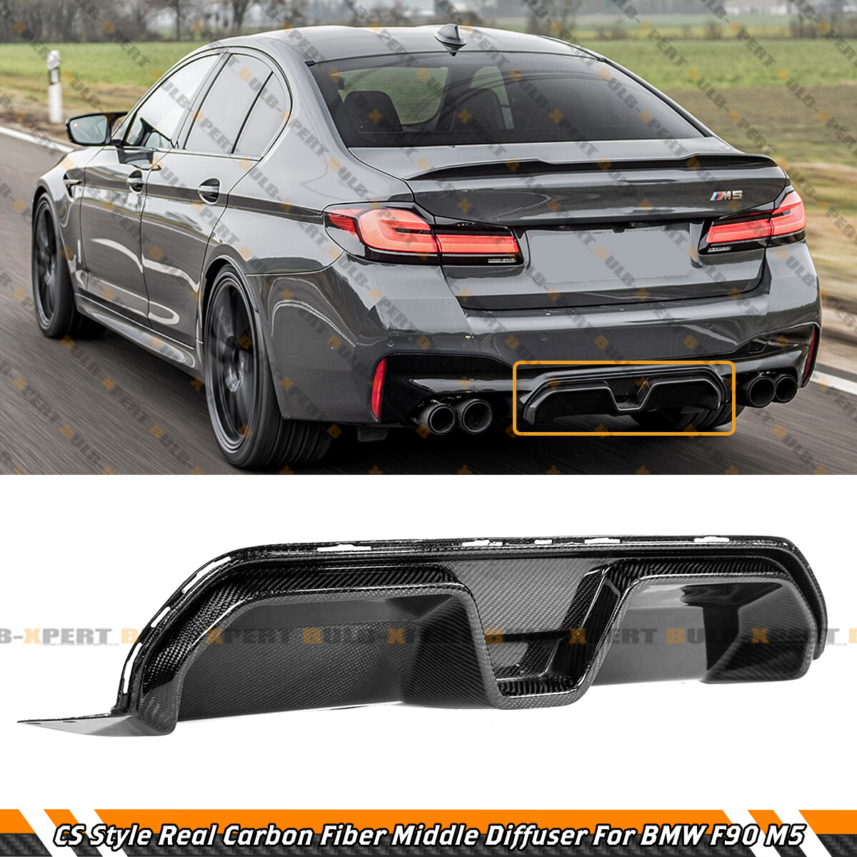 CS Style Real Carbon Fiber Center Rear Bumper Diffuser For 2018-2023 BMW F90 M5