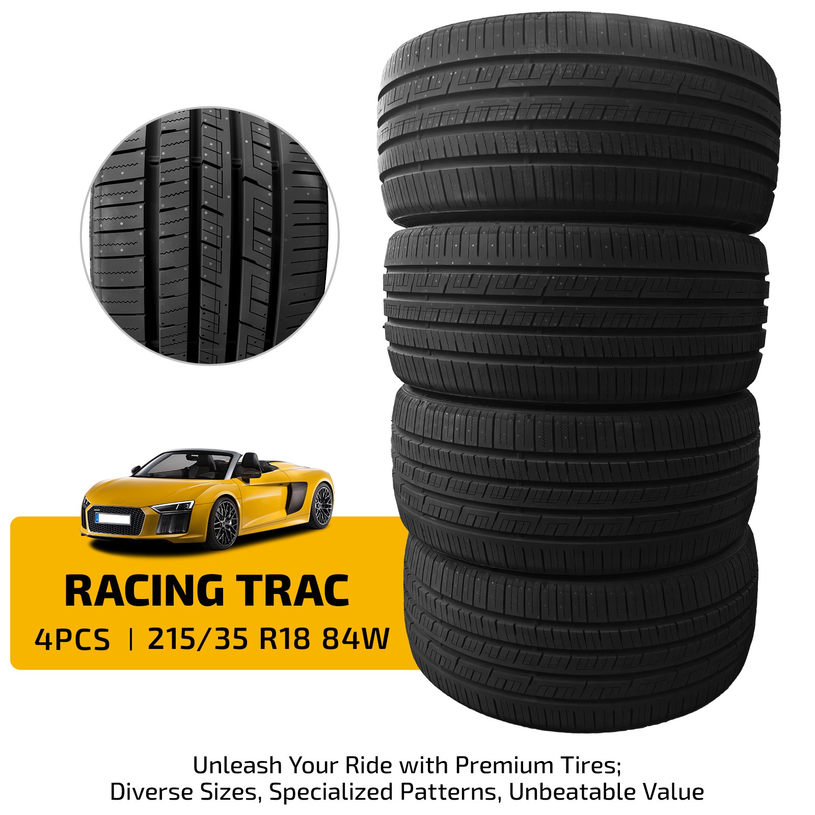 4 Tires 215/35ZR18 84W RACING TRAC A/S All Season - Responsive Handling & Wet