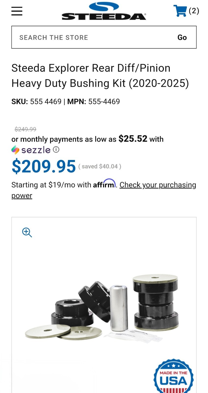 Steeda Ford Explorer ST Rear Diff/Pinion Heavy Duty Bushing Kit (2020-2026) Blk