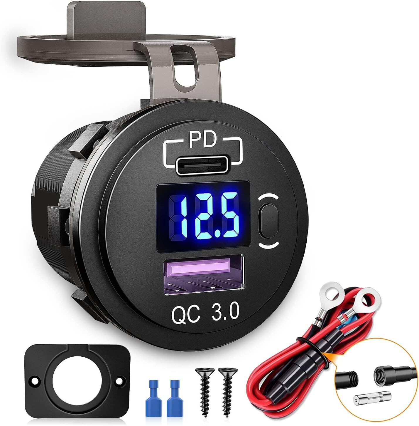 Nilight Quick Charge Socket PD Type C QC3.0 Dual USB Charger 12V 24V Car Outlet