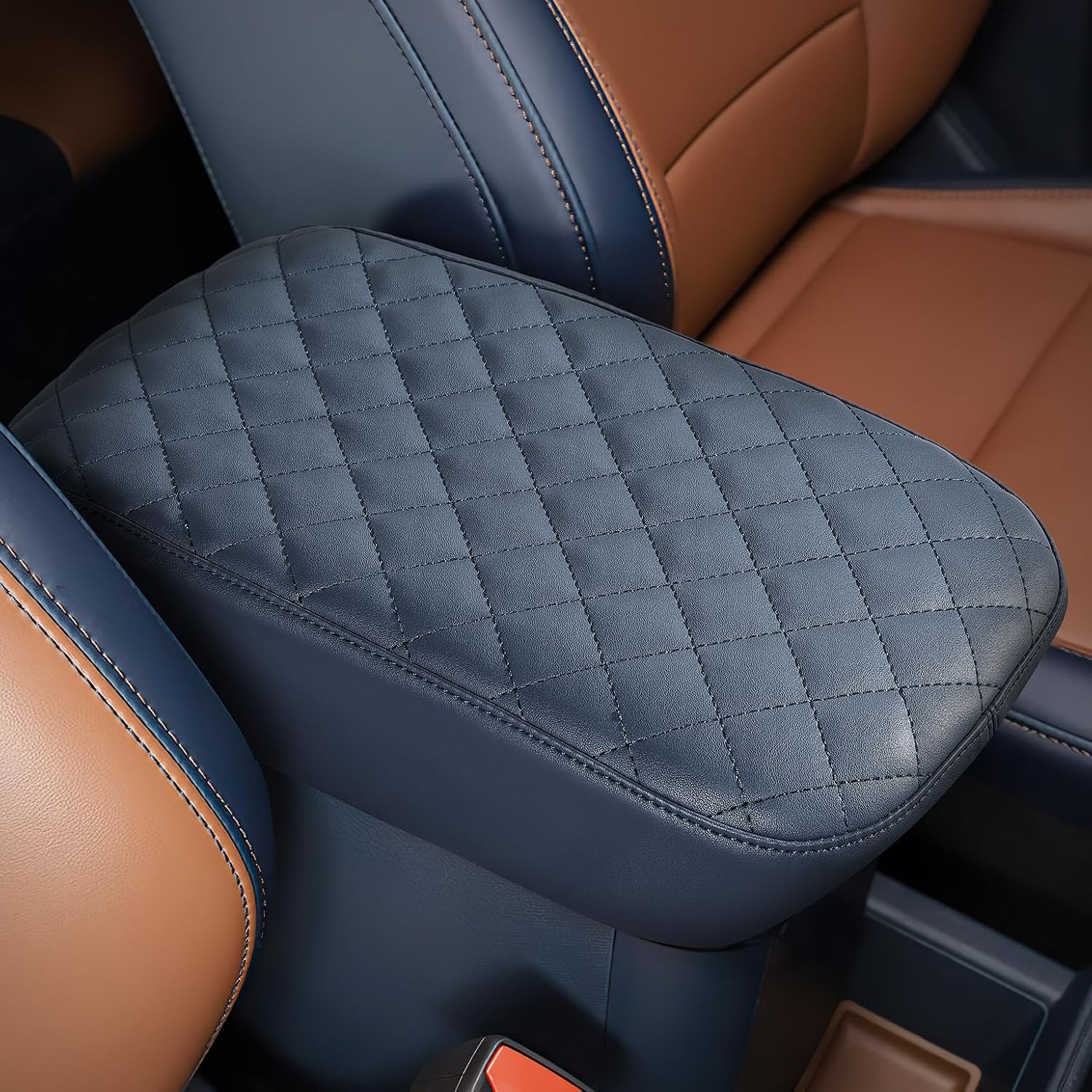 Dark Blue Leather Armrest Cover for Ford Maverick 2022-2026 Center Console