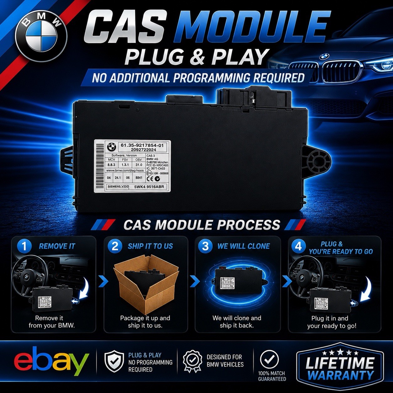✅ 08-13 BMW E90 E92 E93 335i Computer Control CAS Module Unit 9237046 OEM
