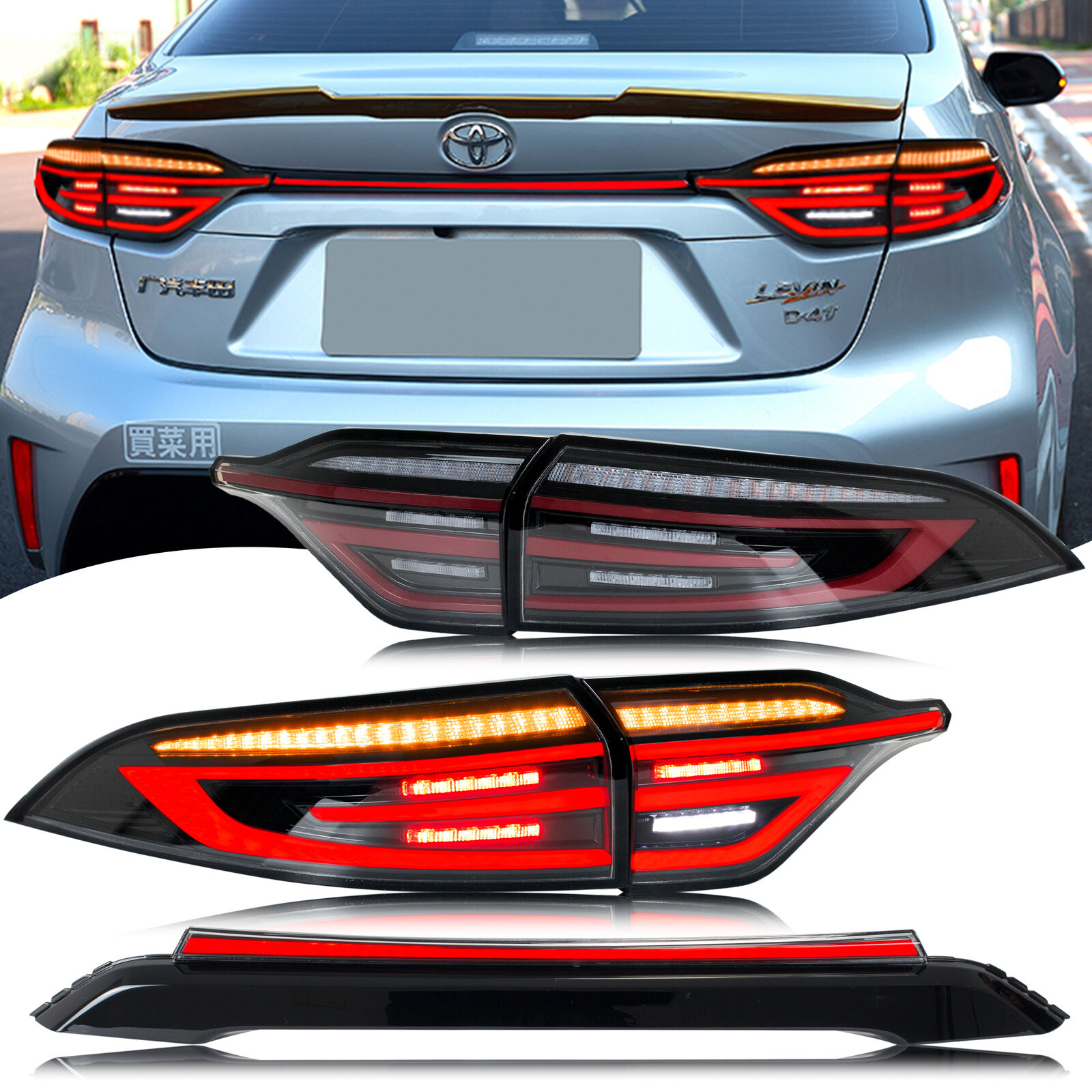 LED Tail Lights & Center Lamp for Toyota Corolla E210 2020-2024 Clear Rear Lamps