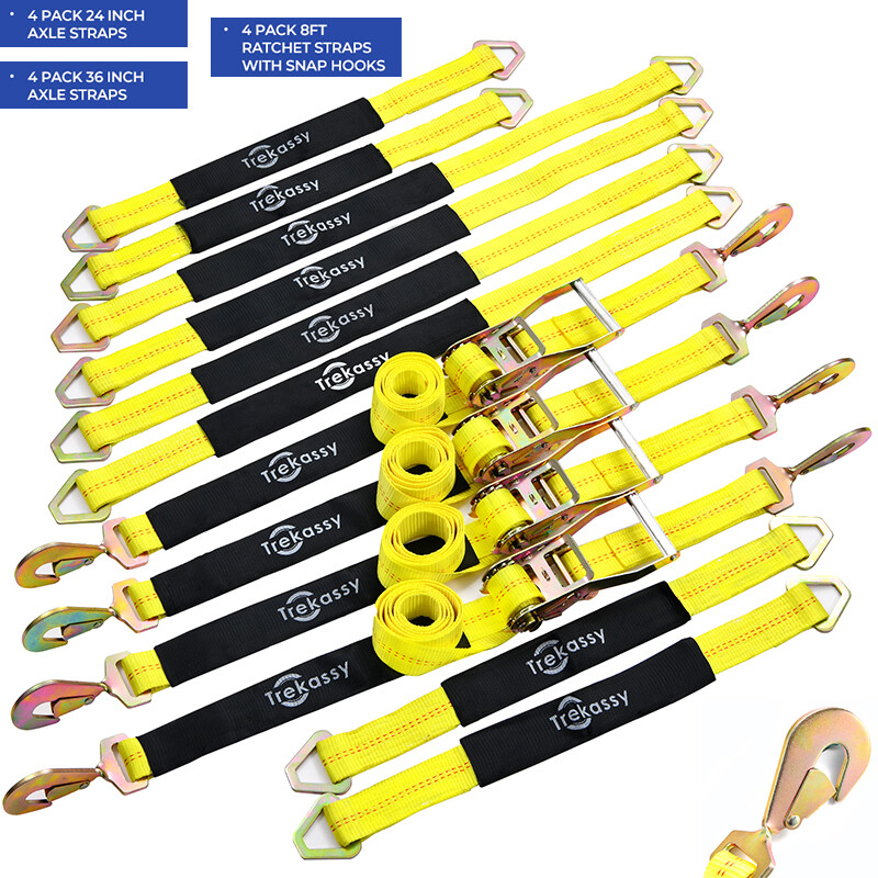12 Pack Axle Straps Car Trailer Hauler Ratchet Tie Down Strap with Snap Hooks