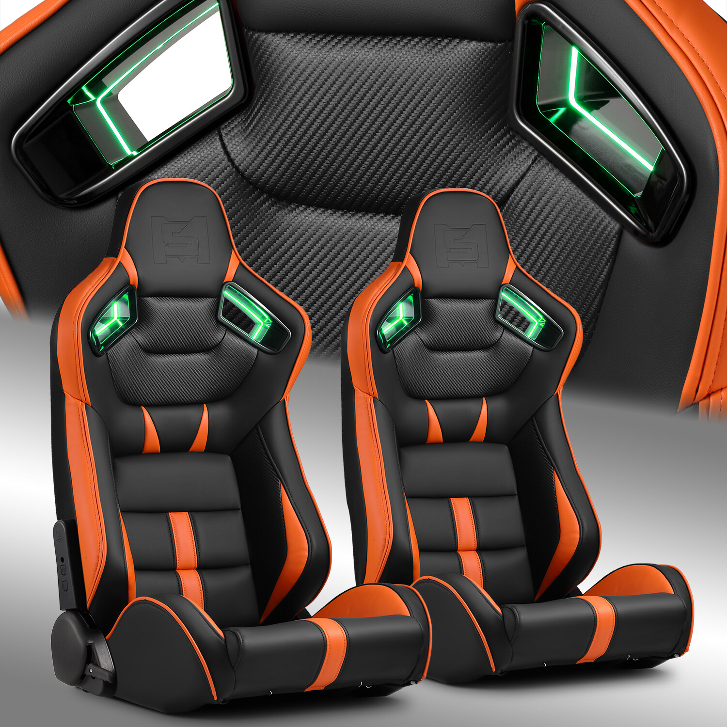[Noen Racer Series]Reclinable Univeral PVC Racing Seats Pair Black+Orange
